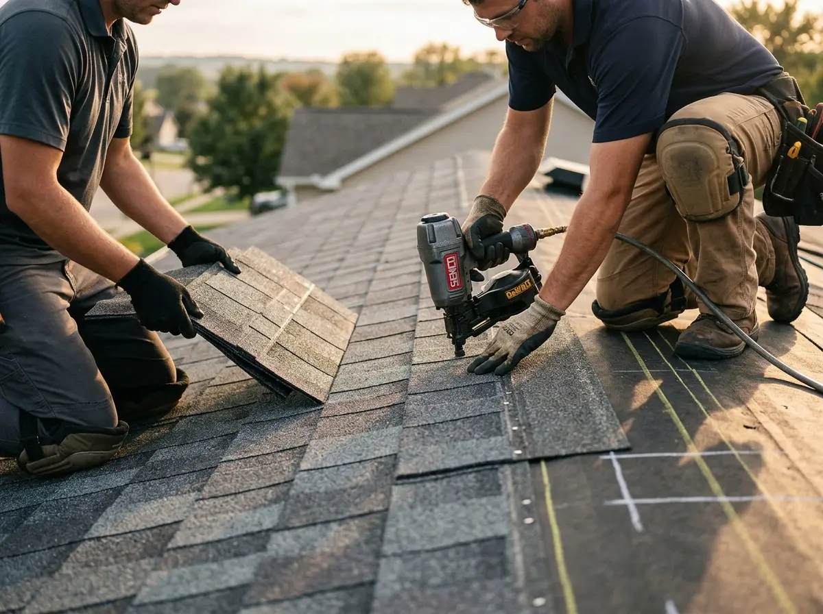 Professional roofer working on a residential roof in Oroville